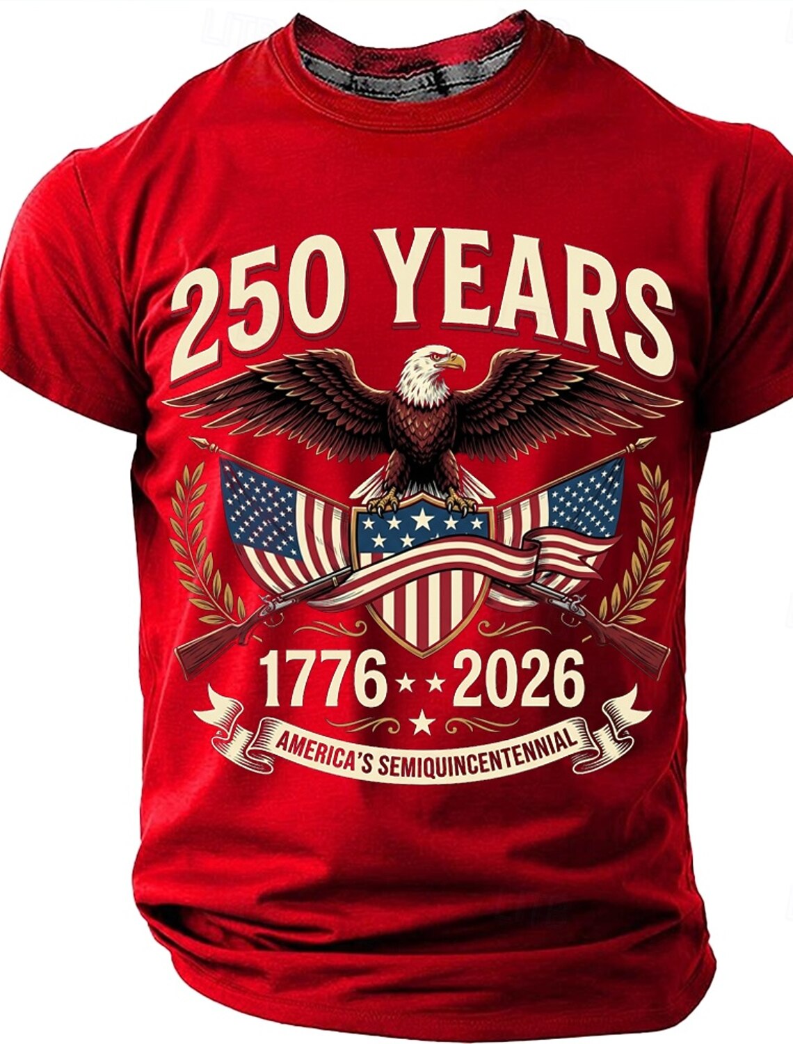 250 Years America's Semiquincentennial 1776 2026 Men's Patriotic Bald Eagle Crossed Rifles Vintage USA Pride T Shirt Graphic Crew Neck Short Sleeve Fourth of July Celebration Gift Designer Clothing Ap