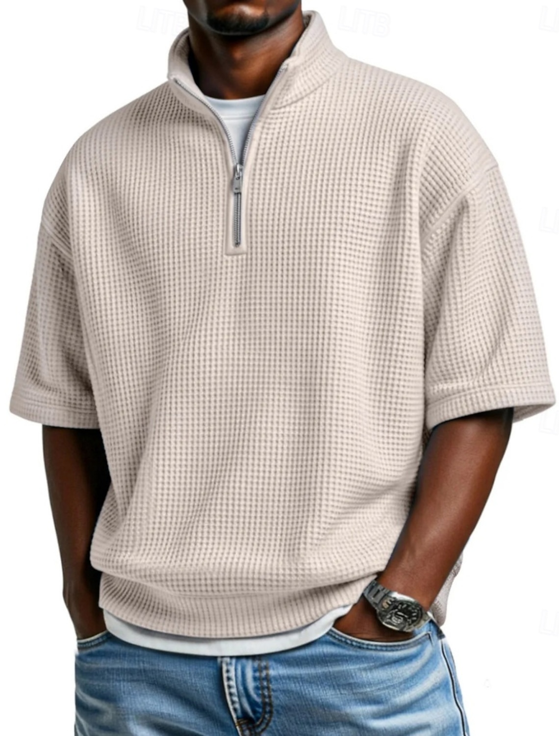 Men's Waffle Polo Shirts Polo Shirts Casual Daily Quarter Zip Short Sleeve Fashion Basic Plain Zipper Lightweight Summer Spring Regular Fit Wine Black White Navy Blue Sky Blue Purple Waffle Polo