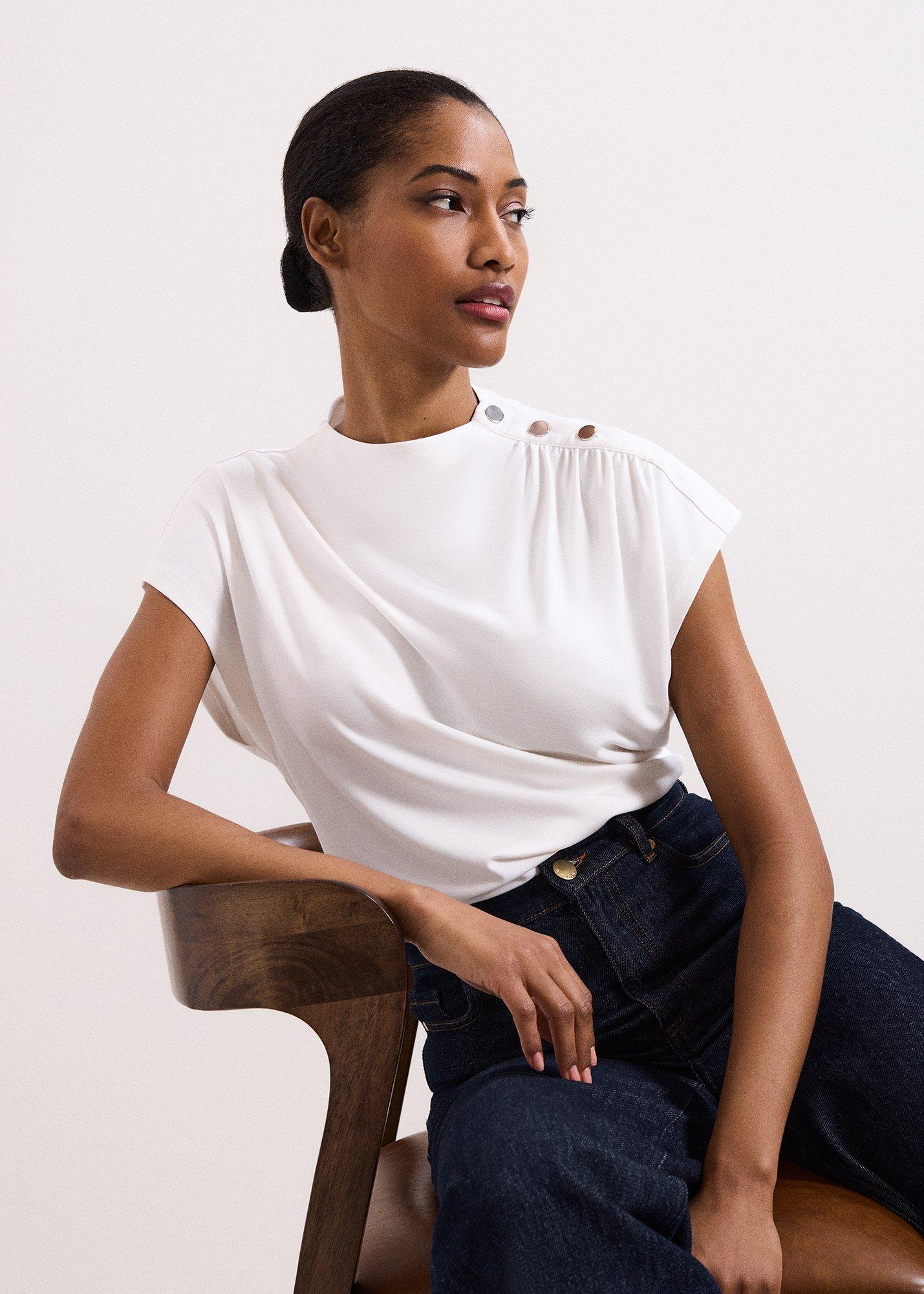 Paige Ponte Gold Button Top