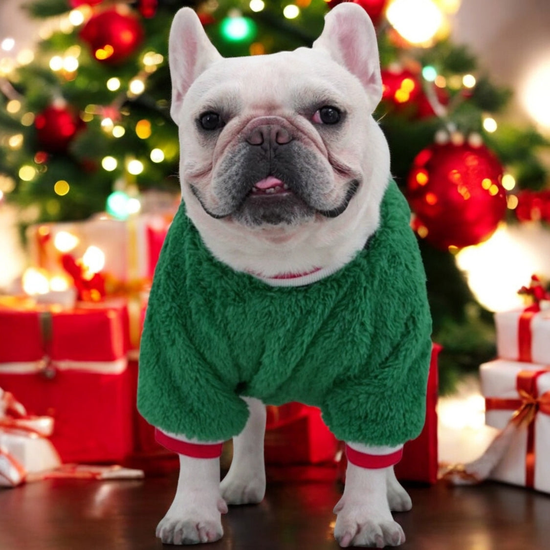 French Bulldog Frenchie Coral Fleece Christmas Sweater Festive