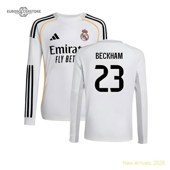 Professional-Grade 2025-2026 Real Madrid Long Sleeve Home Shirt (Kids) (Beckham