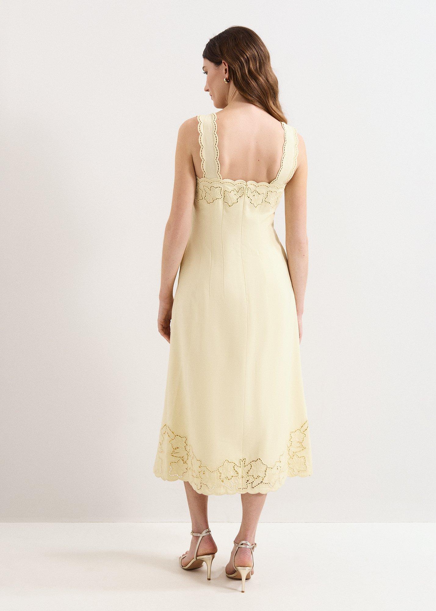 Wilda Yellow Embroidered Midi Dress