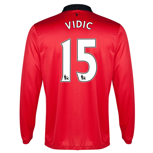 13-14 Manchester United 15 Vidic Home Long Sleeve Jersey Shirt -