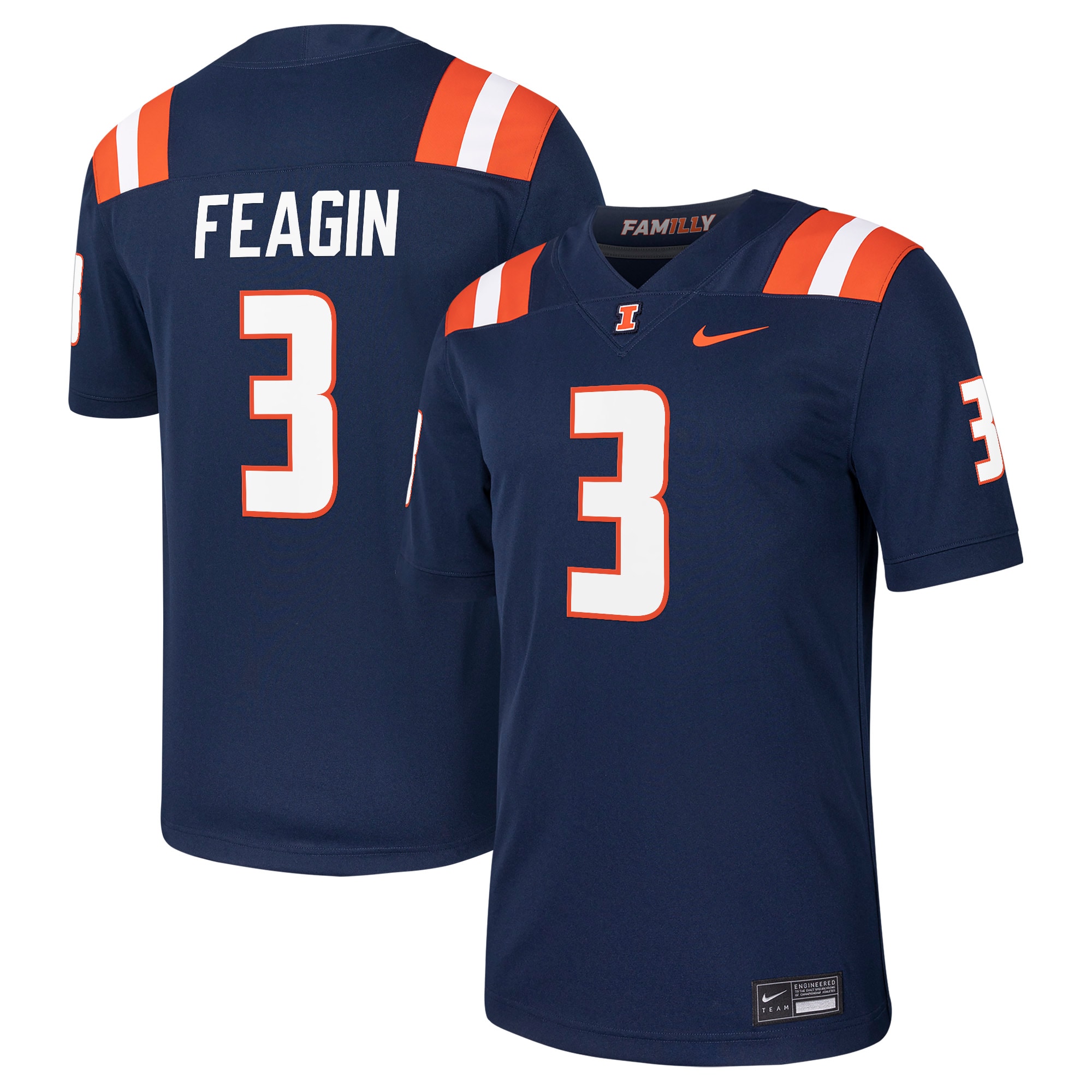 [NJP] Kaden Feagin Illinois Fighting Illini NIL Football Game Jersey - Navy