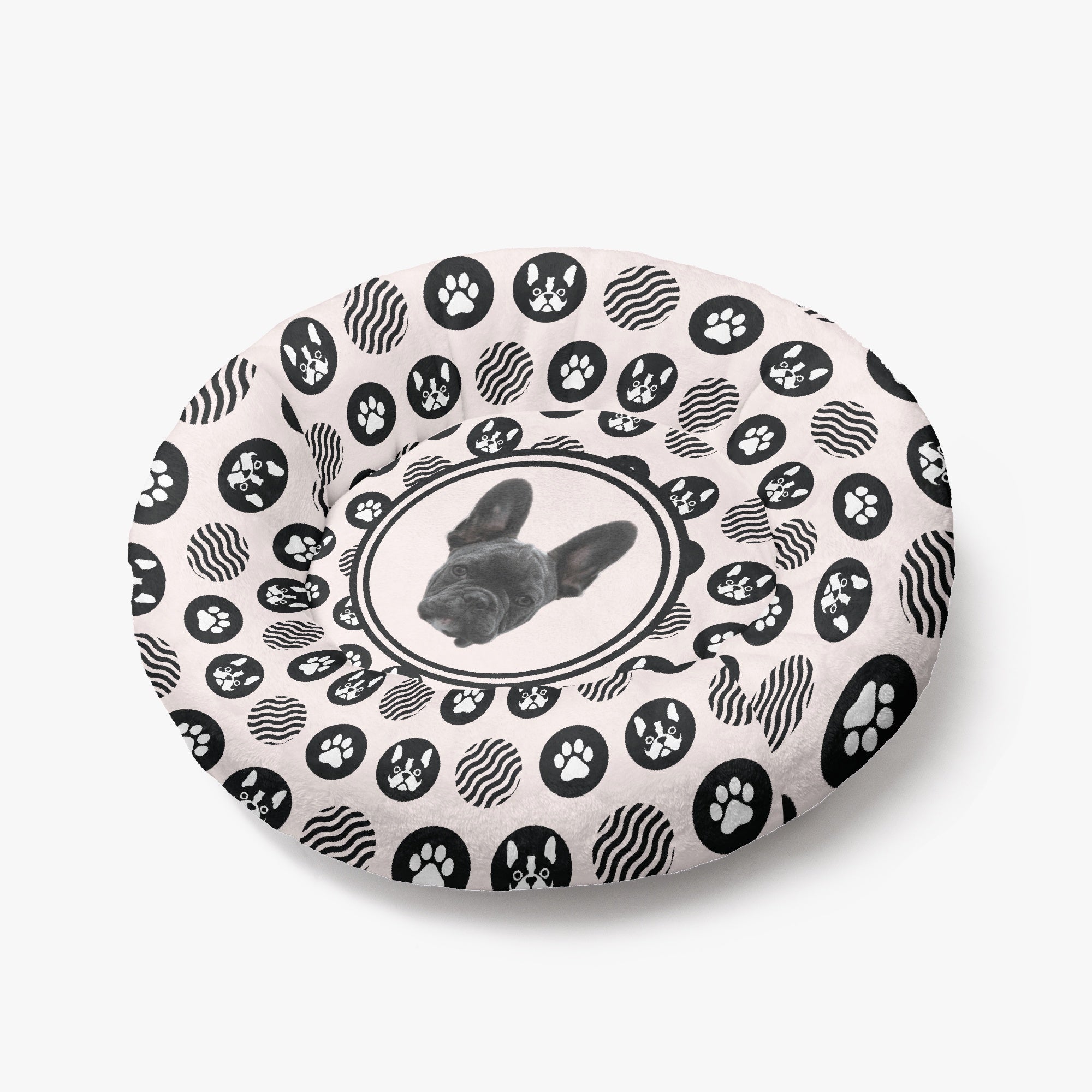 Larry - Custom Cloud-Comfort Frenchie Bed | Personalized Anti-Anxiety Donut Bed for French Bulldogs