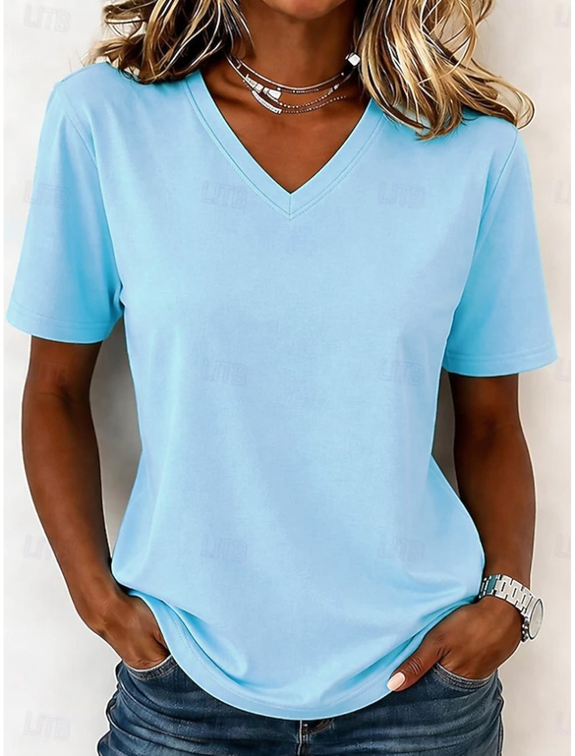 Women's 100% Cotton T-Shirts - Quality Basic Short Sleeve V Neck Tee