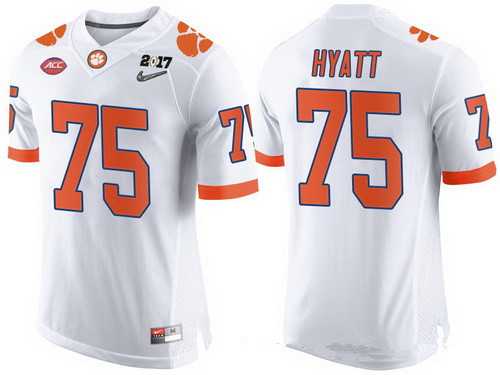Men's Clemson CLE White 2017 game jersey Mitch Hyatt #75 match worn