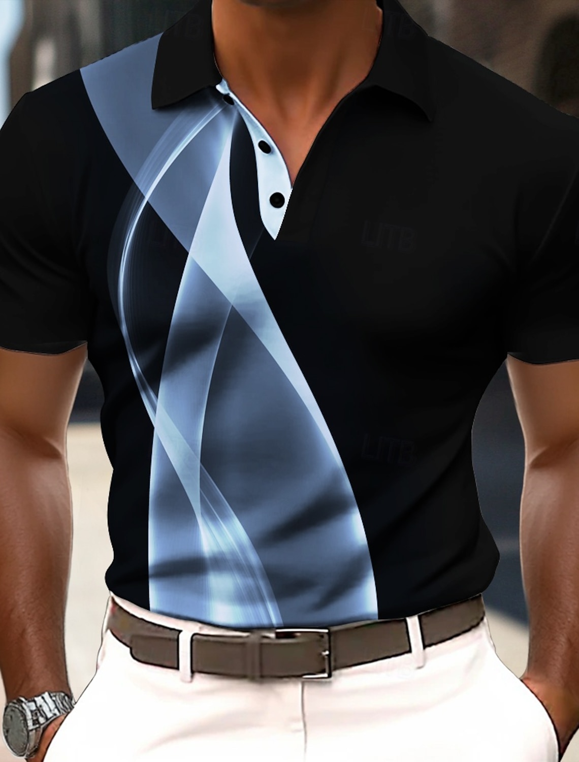 Men's Abstract Geometic Polo Short Sleeve Shirts Collared Business