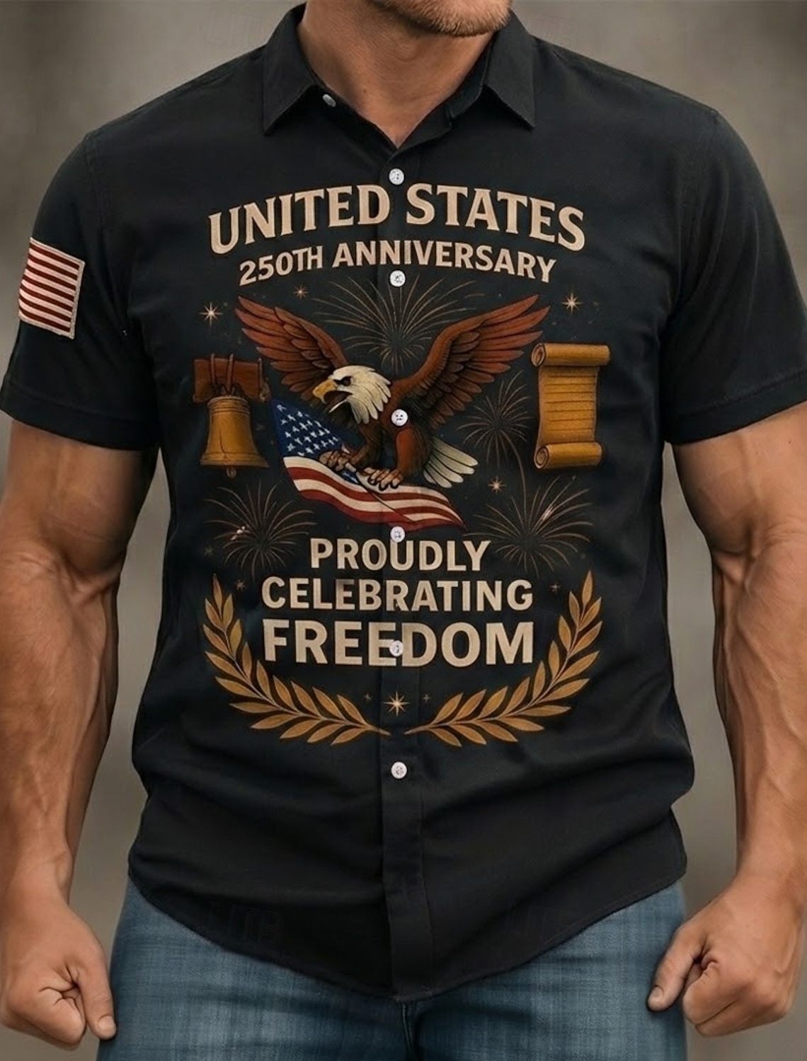 Men's 4th of July U.S. 250th Anniversary Eagle Freedom Shirt Button Up Shirt Short Sleeve Patriotic Outdoor Holiday Summer Spring Turndown 3D Print Collared Shirts Black Wine Dark Blue