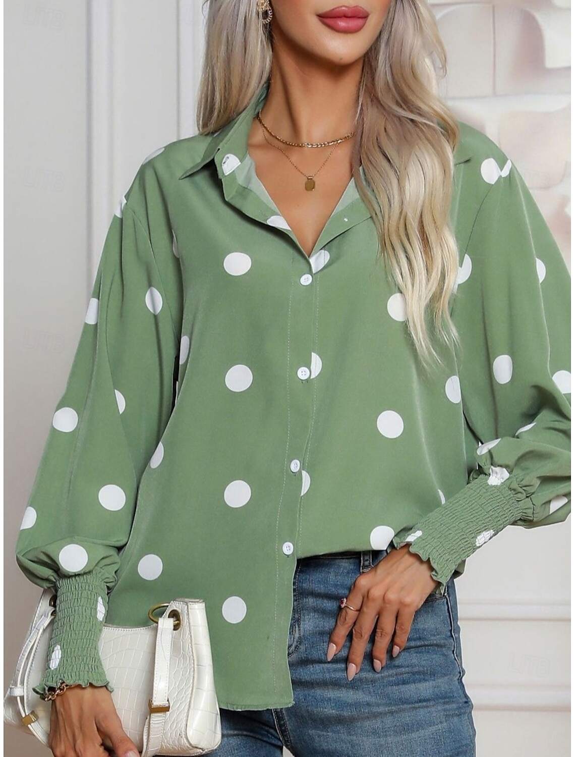 Women's Shirt Blouse Elegant Daily Casual Polka Dot Regular Tops Long Sleeve Shirt Collar Buttons Loose Fit Work Daily Holiday Summer Spring