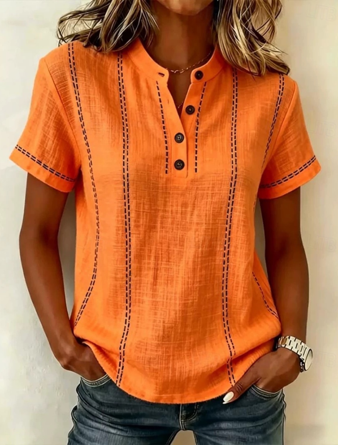 Women's Blouse Graphic Striped Vintage Stylish Basic Short Sleeve V Neck Regular Tops Casual Daily Blue White Pink Orange Green Summer Spring