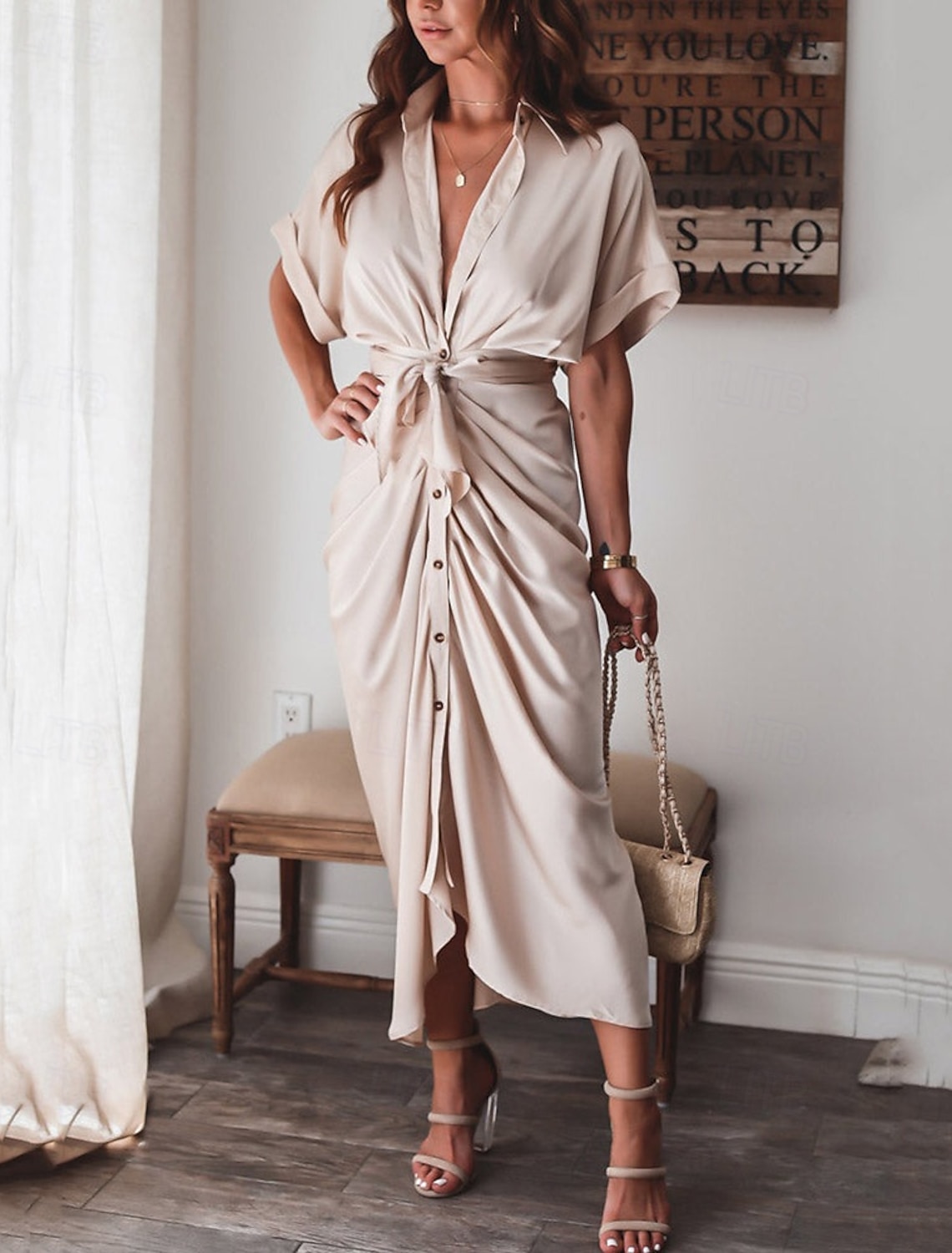 Women's Long Dress Maxi Dress Shirt Dress Casual Dress Summer Dress Stylish Casual Daily Vacation Date Regular Fit Plain Short Sleeve Lapel Black Champagne Red Orange Summer Spring