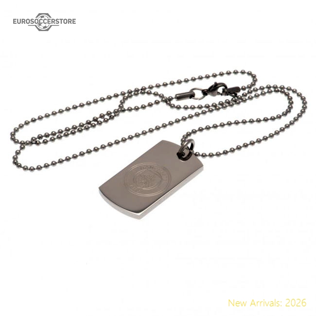 Official Manchester City Fc Engraved Dog Tag & Chain - Premium