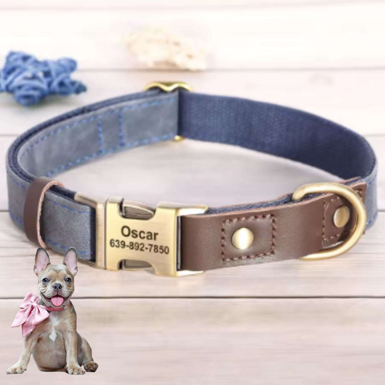 Vet-Approved French Bulldog Leather Collar With Leash – Personalized ...