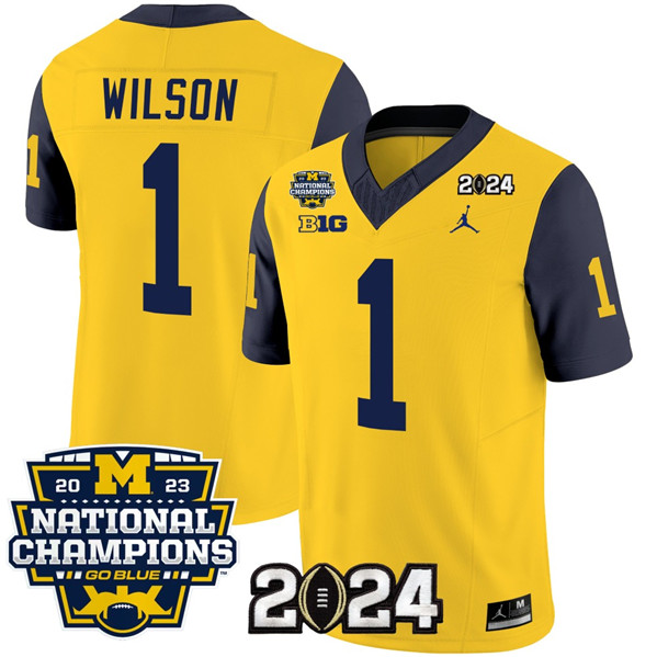 Men's UM Wolverines Yellow 2024 team authorized Roman Wilson #1 home