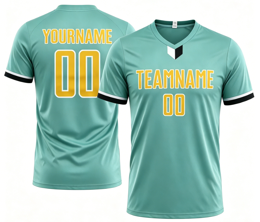 Soccer Sports Mint Green Custom Uniform Yellow-White Sublimation Jersey