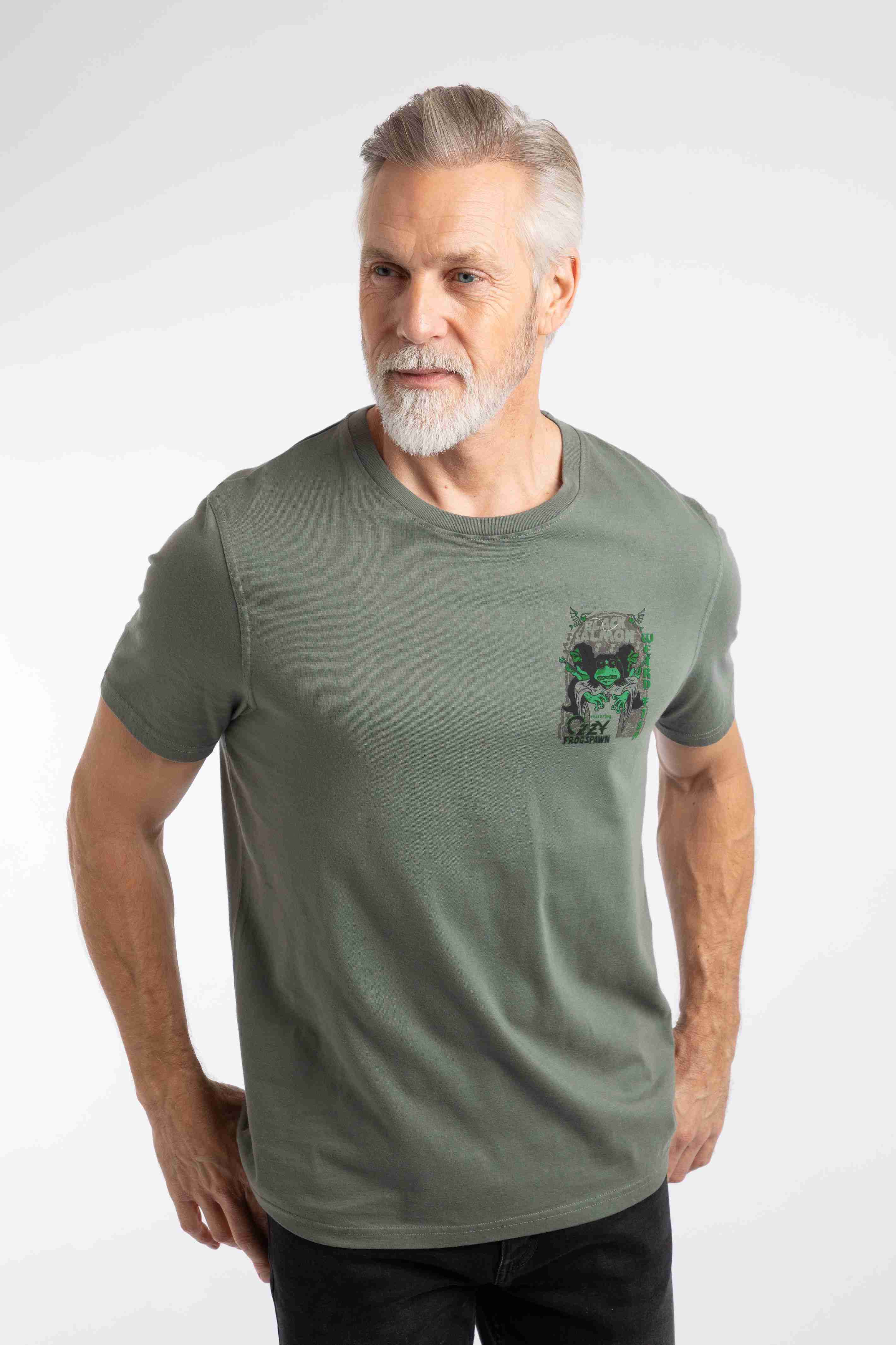 Black Salmon Back Print Artist T-Shirt Storm Grey