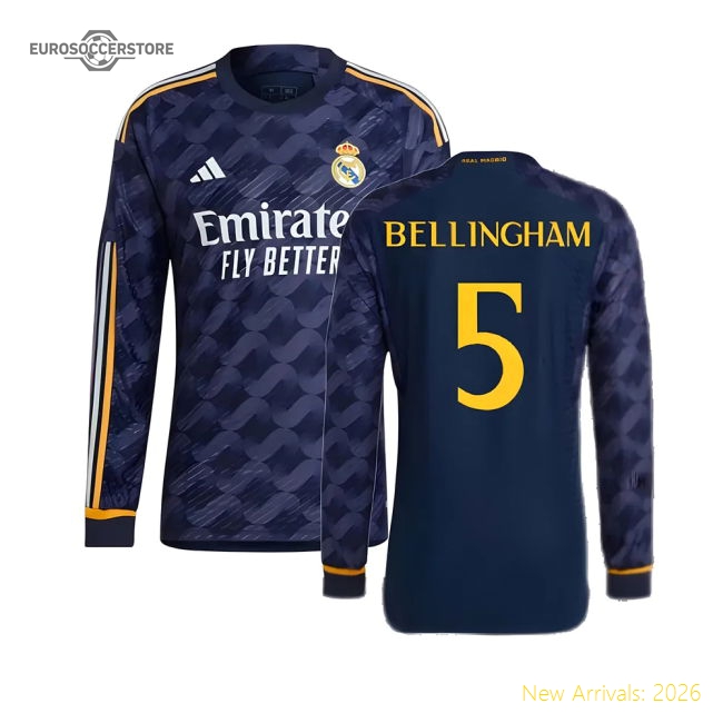 Professional-Grade 2023-2024 Real Madrid Authentic Long Sleeve Away Shirt (Bellingham