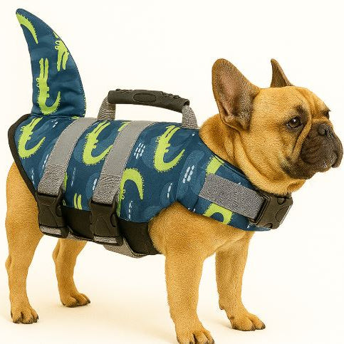 French Bulldog Frenchie Shark Life Vest – Adjustable Swim Jacket With