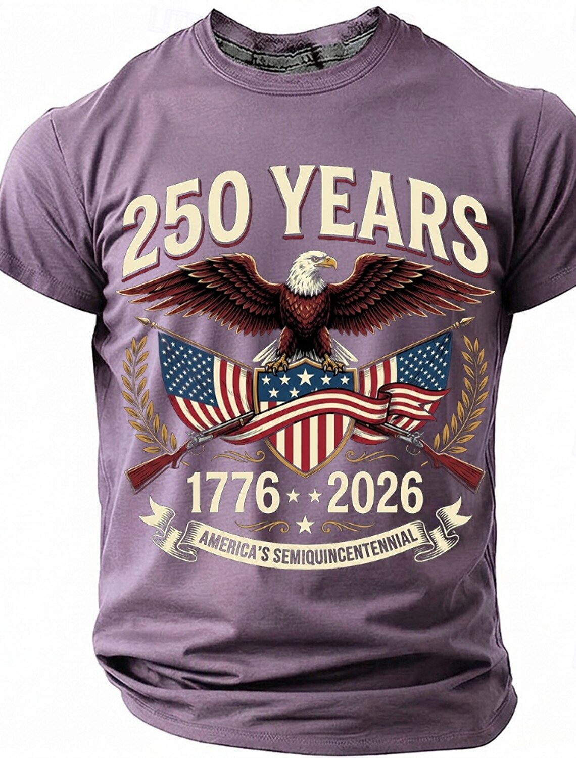 250 Years America's Semiquincentennial 1776 2026 Men's Patriotic Bald Eagle Crossed Rifles Vintage USA Pride T Shirt Graphic Crew Neck Short Sleeve Fourth of July Celebration Gift Designer Clothing Ap