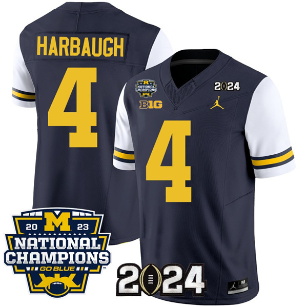 Men's Michigan UM White 2024 authentic Jim Harbaugh #4 breathable
