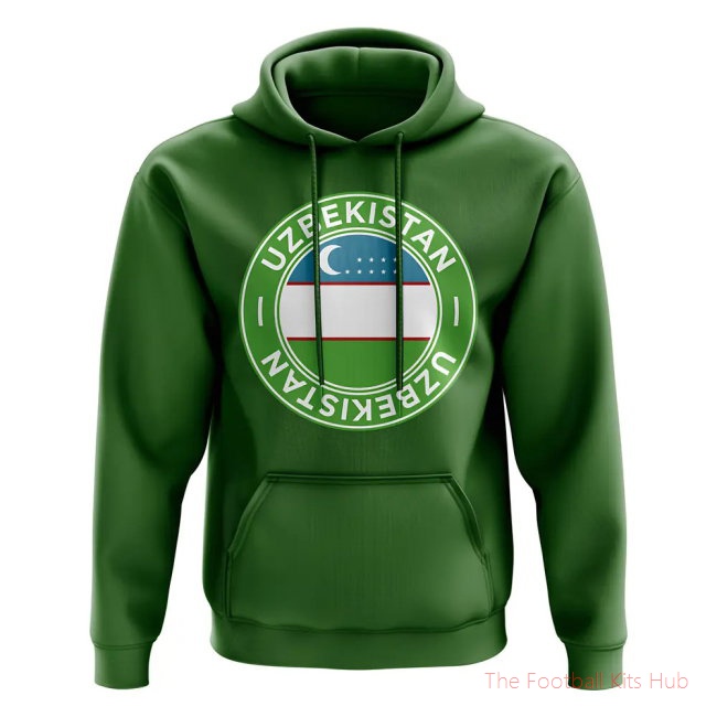 Men Uzbekistan Football Badge Hoodie (Green)