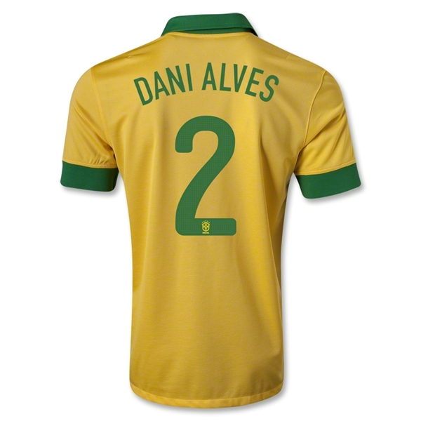 High Performance 1314 Brazil 2 DANI ALVES Yellow Home Jersey Shirt