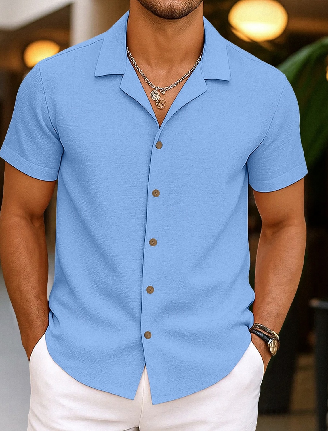 Men's Shirt Linen Shirt Summer Shirt Beach Wear Button Up Shirt Plain Vacation Casual Black Pink Navy Blue Green Long Sleeve Turndown Spring & Summer Clothing Apparel