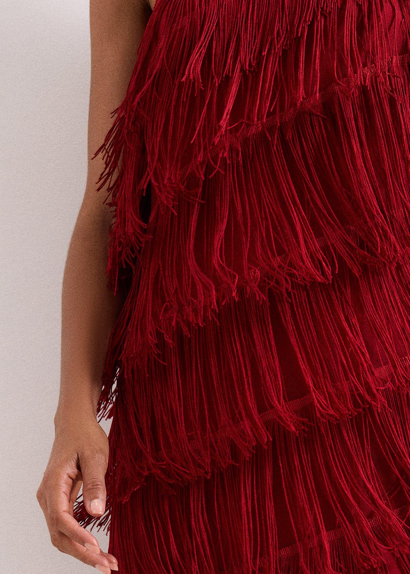Otto Red One Shoulder Fringe Maxi Dress