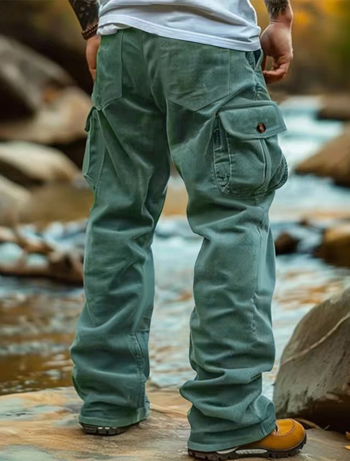 Men's Cargo Pants Corduroy Trousers Baggy Casual Elastic Waist Multi