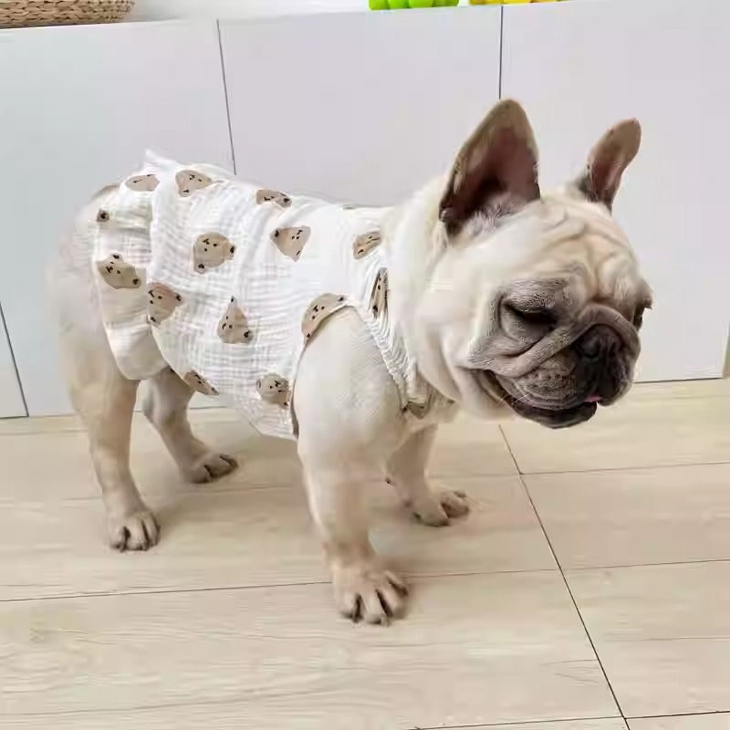 Cotton Dress – Breathable Ruffle Skirt Vest Outfit For Frenchie Pups