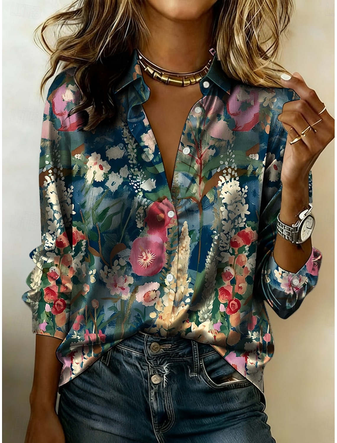 Women's Shirt Satin Shirt Print Floral Graphic Bohemia Vintage Stylish Long Sleeve Shirt Collar Regular Tops Daily Holiday Going out Black Pink Purple Summer Spring Fall