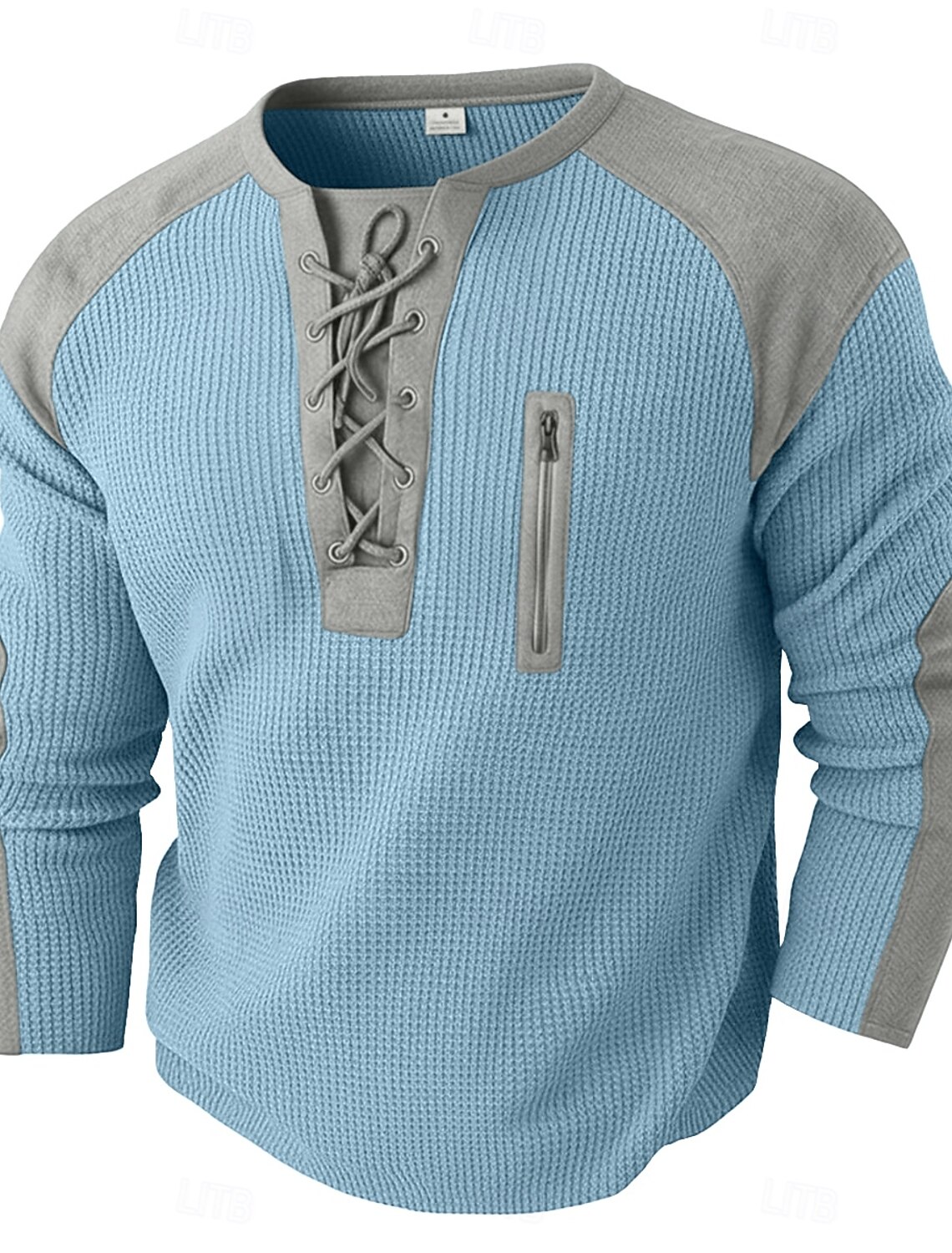 Men's Waffle T-shirt T Shirt Henley Long Sleeve Hooded Lace Up Neck