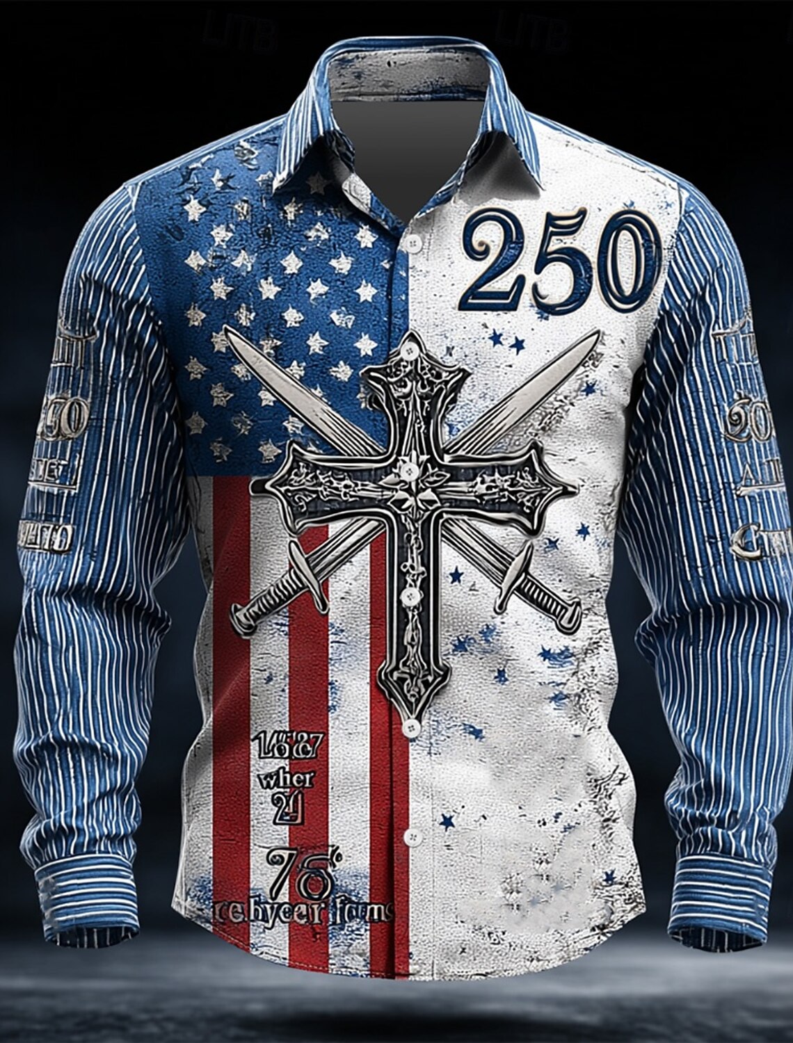 Men's 4th of July U.S. 250th Anniversary US Flag Patriotic Shirt Button Up Shirt Long Sleeve Vintage Retro Holiday Casual Daily Spring Fall Turndown 3D Print Linen Like Shirt Blue White Red