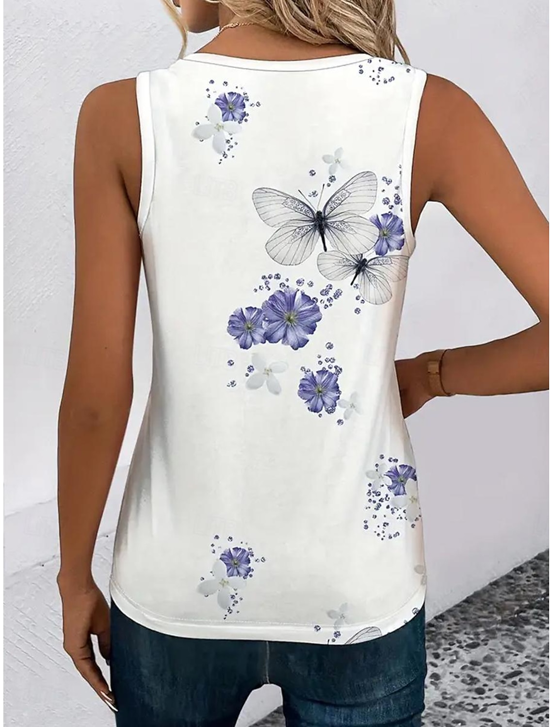 Women's Tank Top Casual Floral Butterfly Print Sleeveless Sleeveless Regular Tops Notched Neck Daily Summer