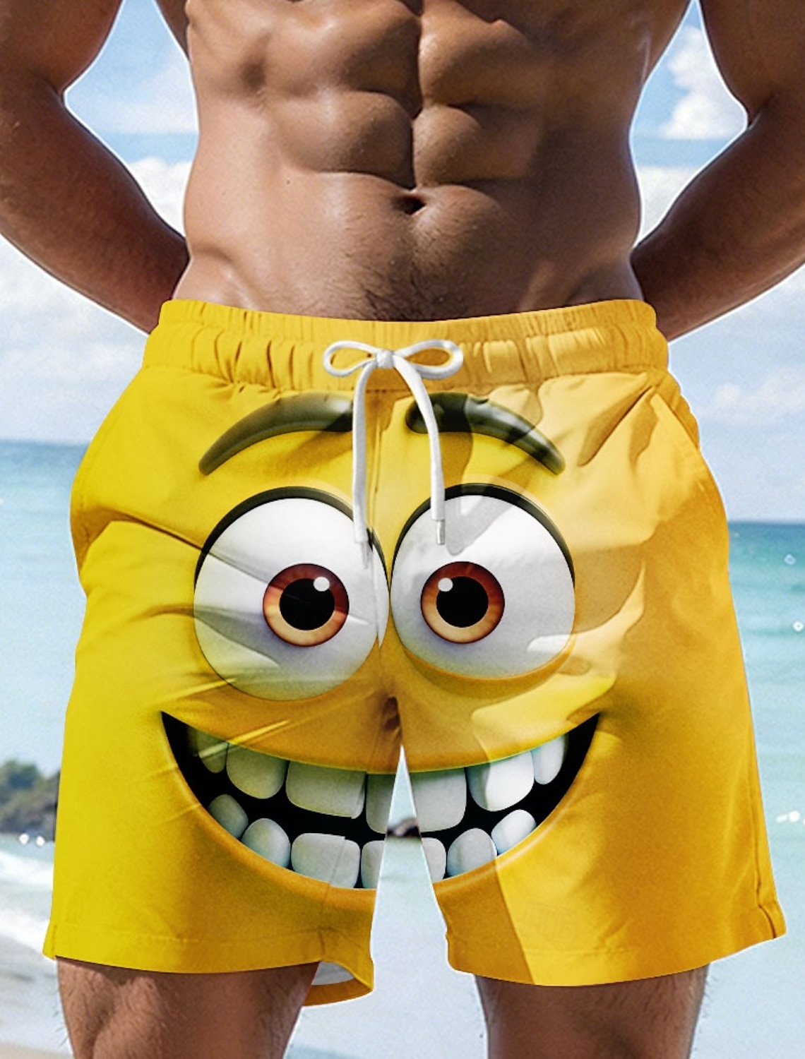 Men's Optical Illusion 3D Cartoon Smile Face Swim Trunks Shorts Board