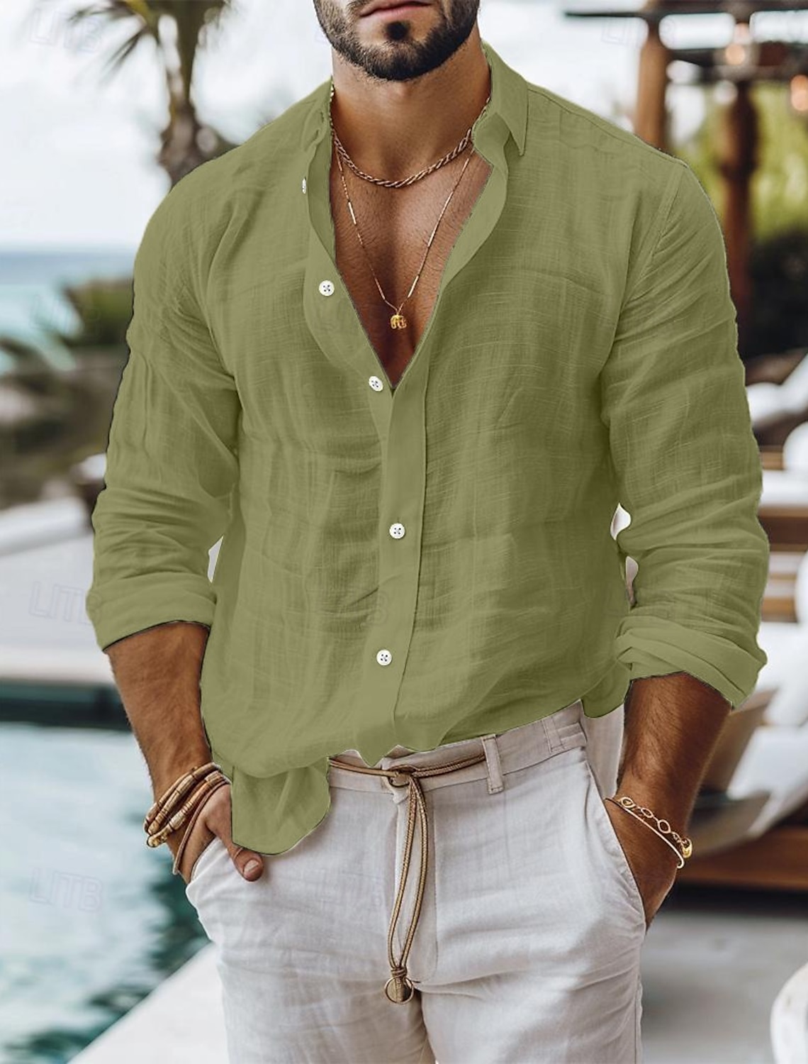 Men's Shirt Linen Summer Beach Wear Button Up Plain Casual Daily Blue