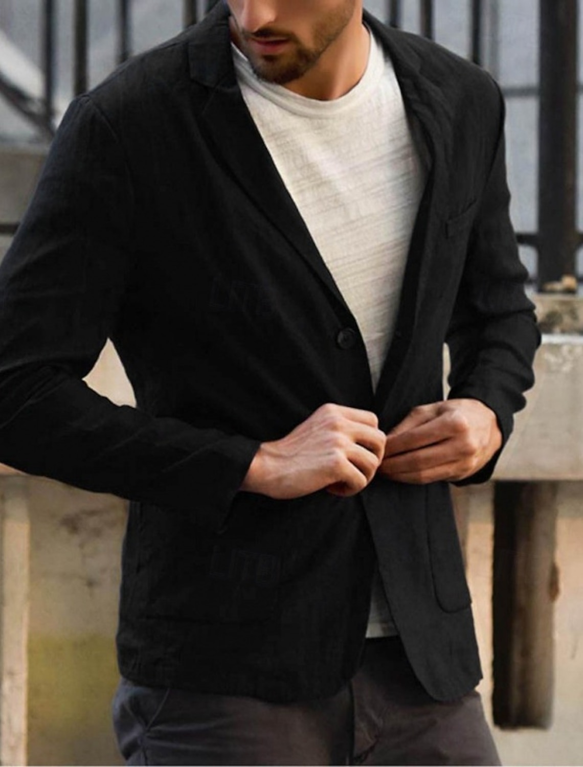 Men's Blazer Jacket Linen Blazer Notch Collar Fashion Lightweight Retro Vintage Solid Colored Linen Blazer Black White Grey Tailored Fit Single Breasted One-button