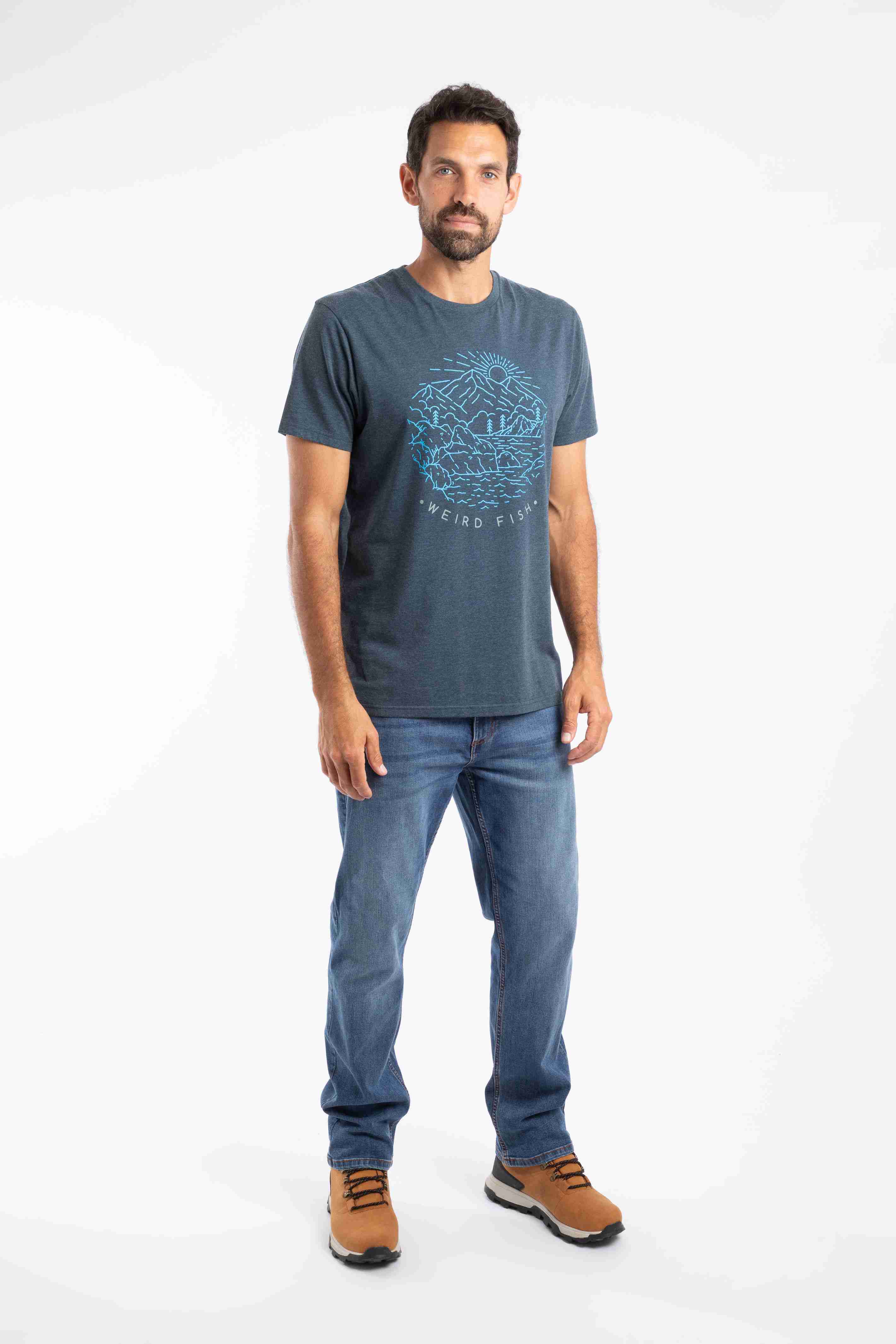 Lakes and Peaks Front Print Graphic T-Shirt Navy