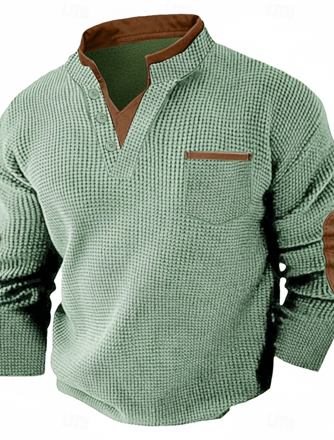 Men's Waffle Tee Henley Shirt Long Sleeve V Neck Spring & Fall Solid