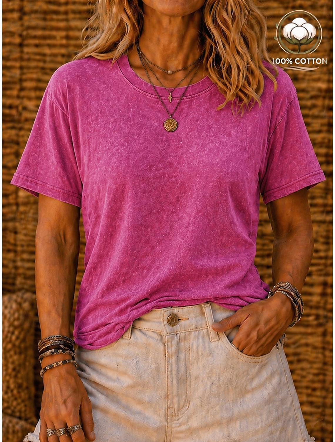 SoftFade™ Women's 100% Cotton T Shirt Tee Vintage Washed Tops Fashion Stylish Classic Short Sleeve Crew Neck Long Tops Casual Daily Beach Rose Red Blue Grass Green Black Orange Summer Spring