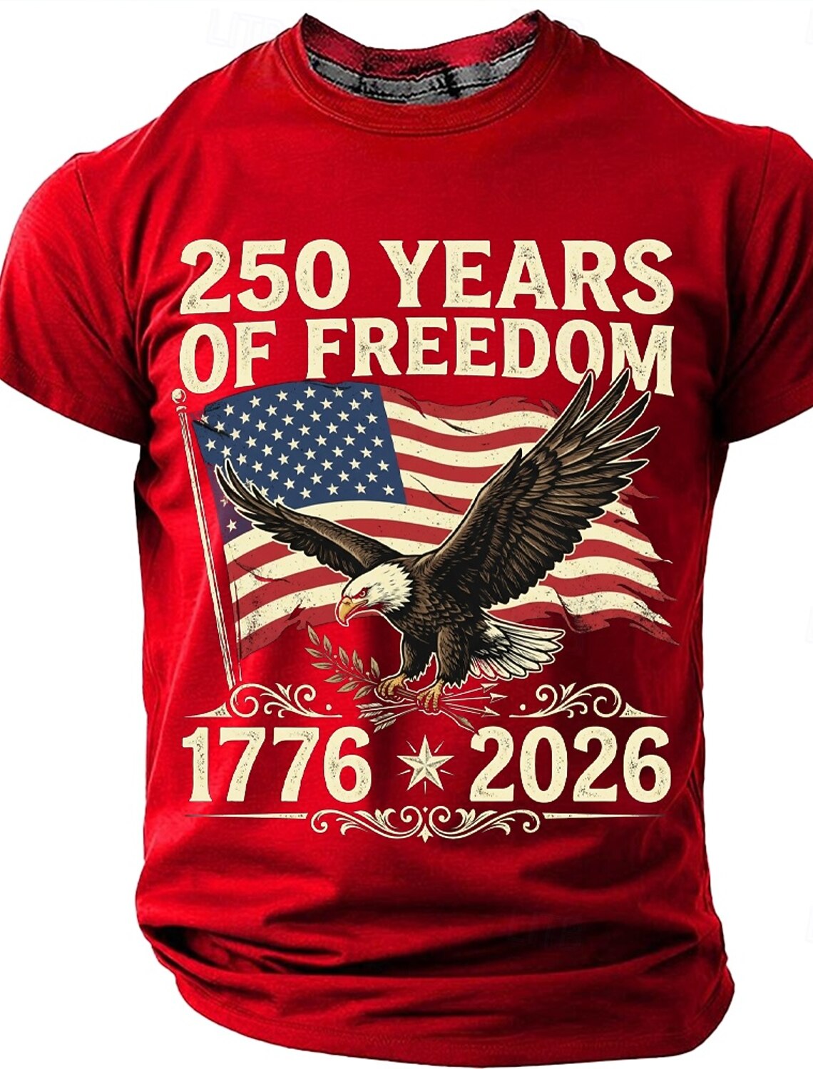 250 Years of Freedom 1776 2026 Men's Patriotic Bald Eagle American Flag Vintage USA Pride T Shirt Graphic Crew Neck Short Sleeve Fourth of July Semiquincentennial Celebration Gift Designer Clothing Ap