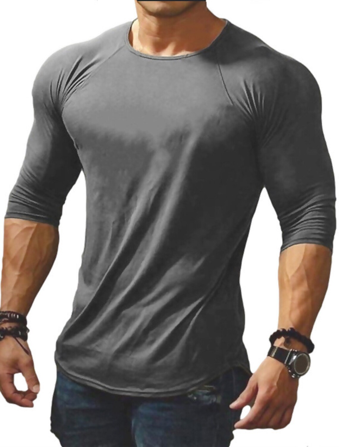 Men's T Shirt Tee Long Sleeve Crew Neck Spring & Fall Plain Muscle Big