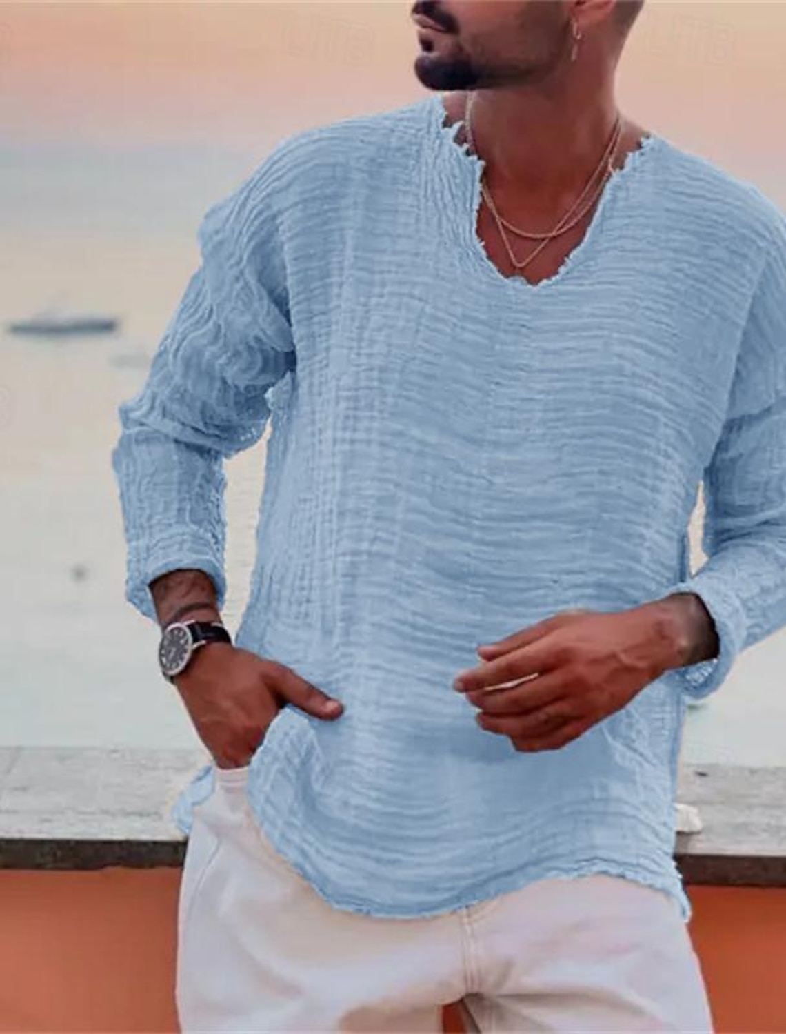 Men's Linen Shirt Summer Beach Wear Casual Plain Vacation Curise White