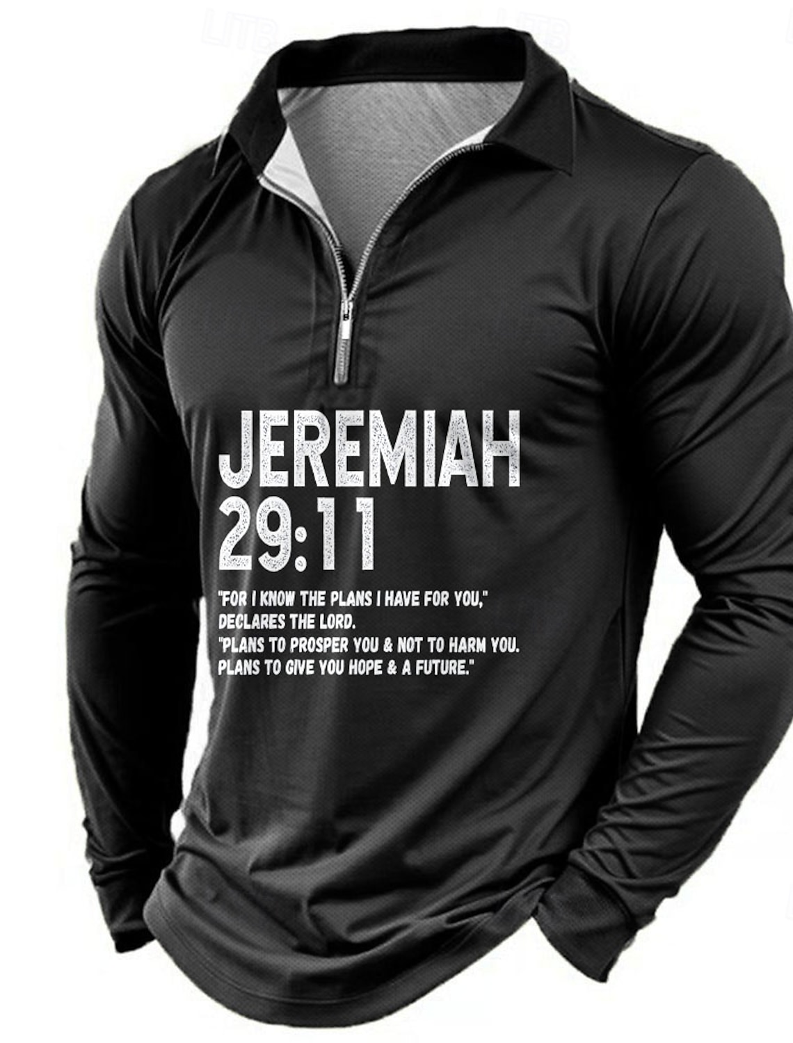 Men's Quarter-Zip Long Sleeve Graphic Top, Jeremiah 29:11 Inspirational