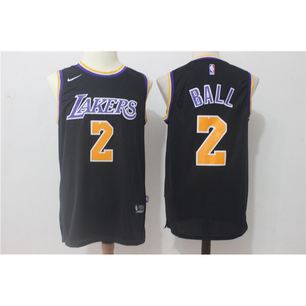 Men's Los Angeles Lakers #2 Lonzo Ball All Black Stitched NBA Jersey