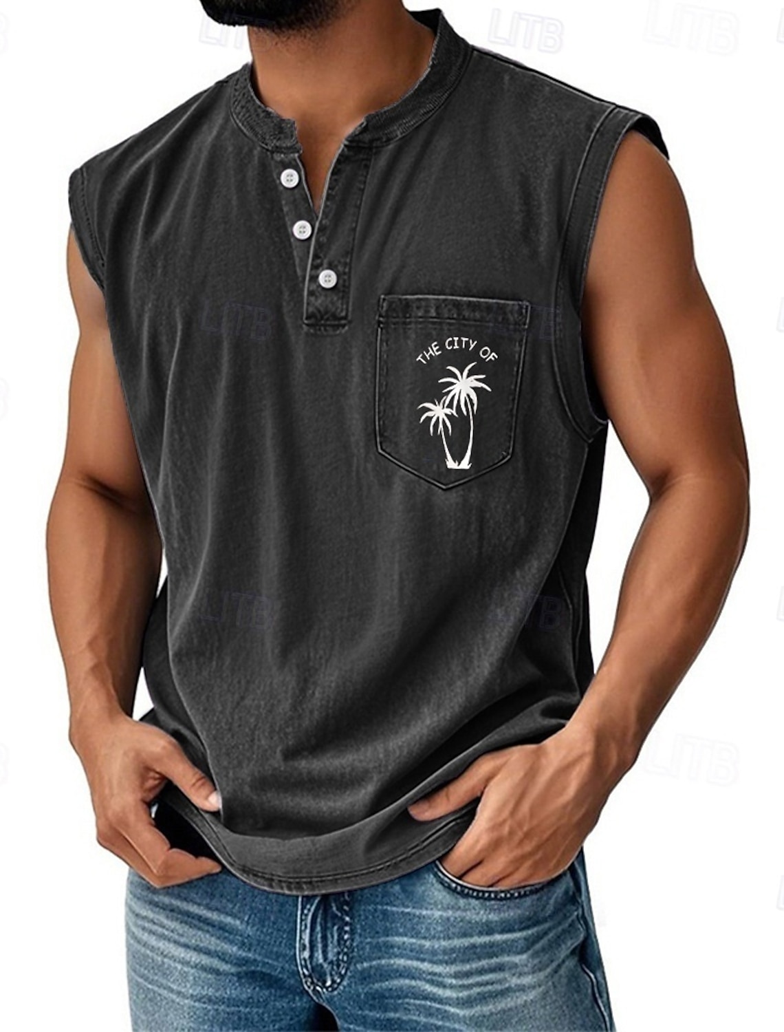 Men's 100% Cotton Acid Wash Shirt Sleeveless Shirt Sleeveless Henley Summer Coconut Casual Garment Dyed Faded Vintage Washed Casual Daily Streetwear Black Dark Green Light Grey Top Tee for Men