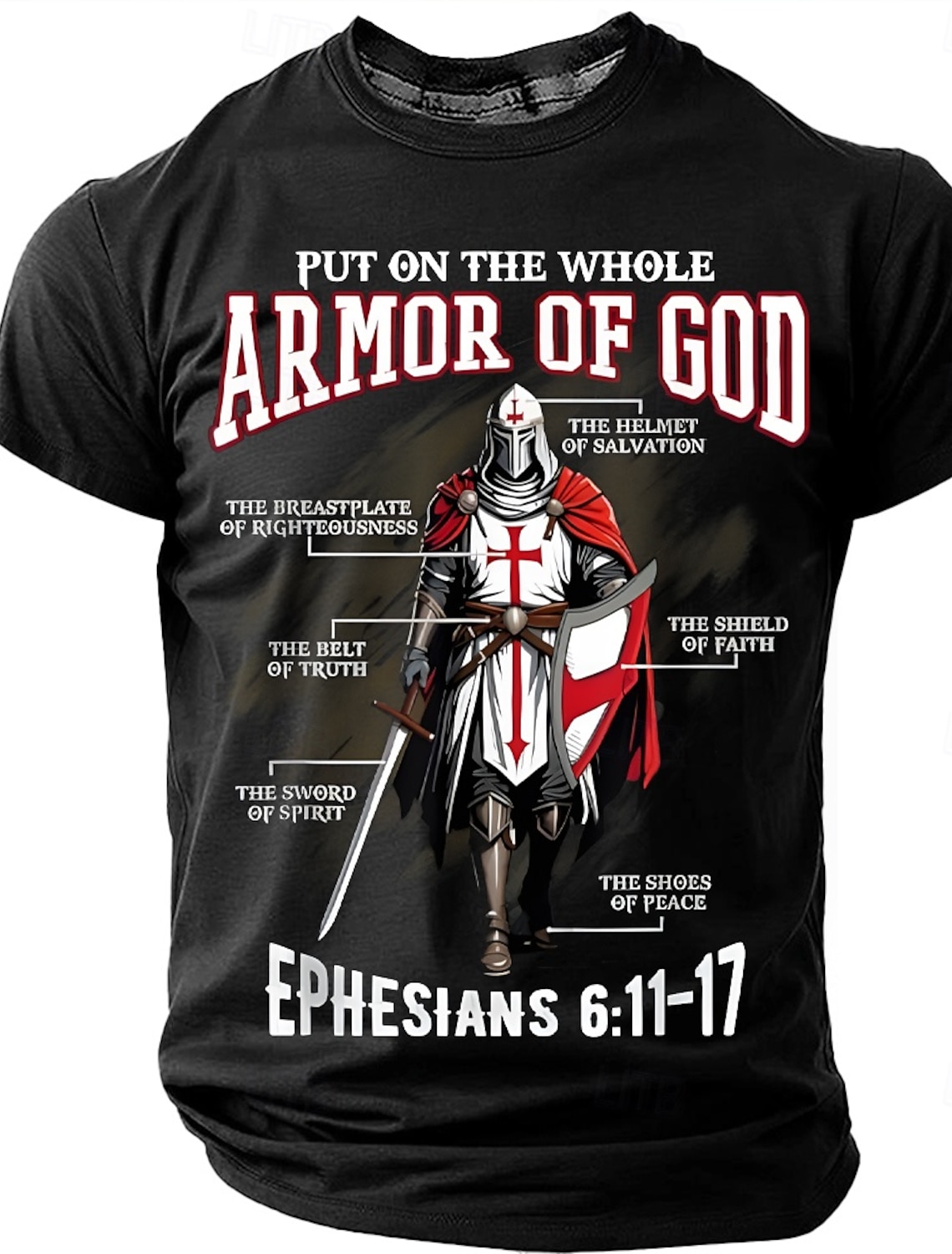 Men's Knight Templar Red Cross Sword Shield Crusader Medieval Christian Vintage Heroic Short Sleeve T-Shirt All Over Print Casual Fit Streetwear Daily Wear Designer Clothing Apparel S M L XL XXL XXXL