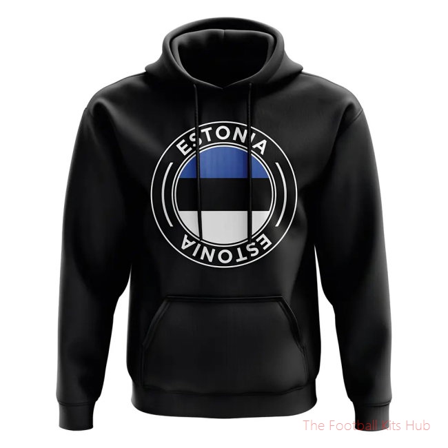 Men Estonia Football Badge Hoodie (Black)