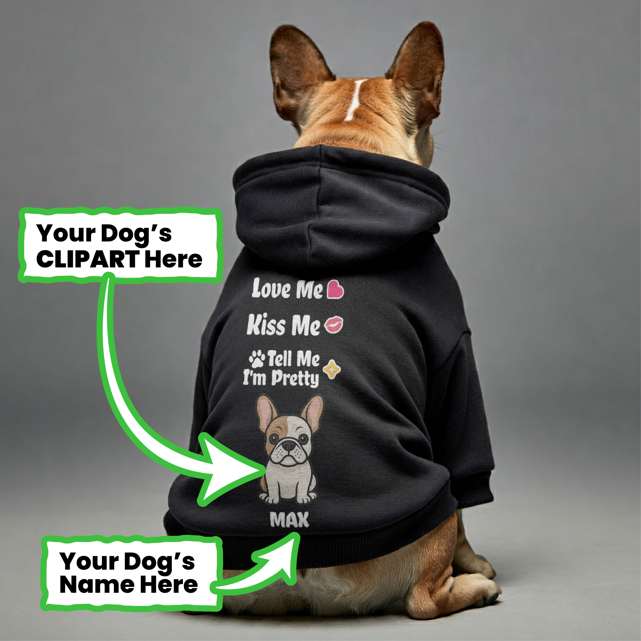 Love Me - Bulldog Inspired Personalized French Bulldog Hoodies With Funny Quotes, Custom Name, And Custom Clipart Matching Your Frenchie's Color – Stylish, Cozy, And Premium 100% Cotton Indoor Comfort